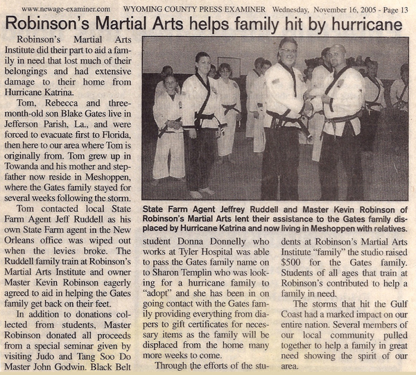 Robinson's Martial Arts helps family hit by hurricane